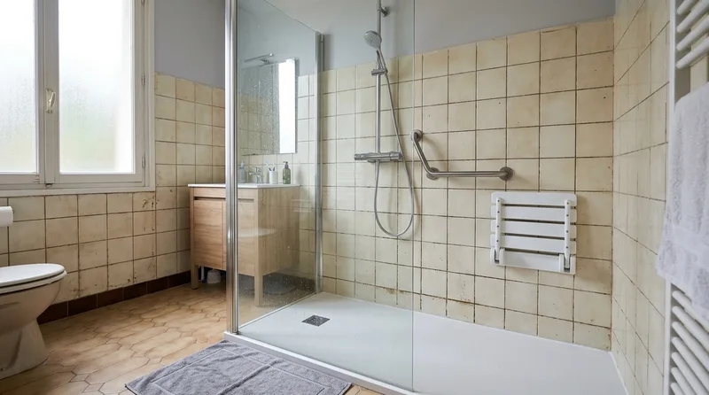 Douche sécurisée installée à la place d'une ancienne baignoire